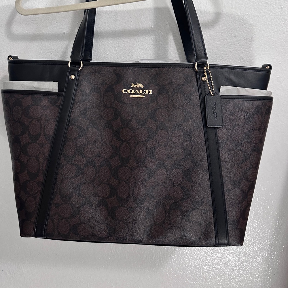 Coach Signature Brown and Black Baby Monogram Tote